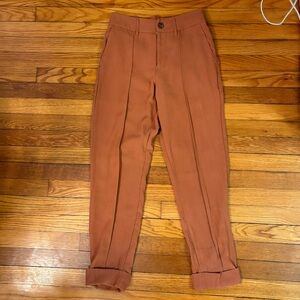 Burnt Rust Orange High Waisted Trousers Pintuck Ankle Pants